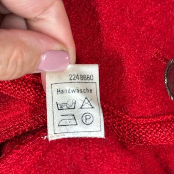 100% Boiled Wool Cardigan Cherry Red Cable Knit Size L Holiday Christmas Granny - Picture 14 of 16